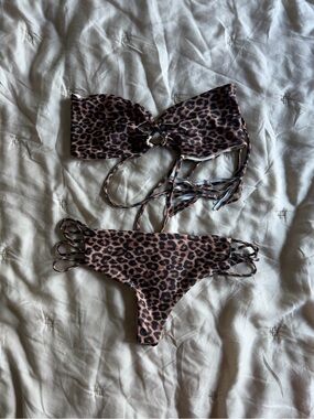 acacia swimwear Leopard Print Bandeau Bikini - Brown/Black